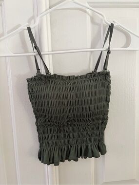 Urban Outfitters Olive Smocked Ruffle Hem Cami
